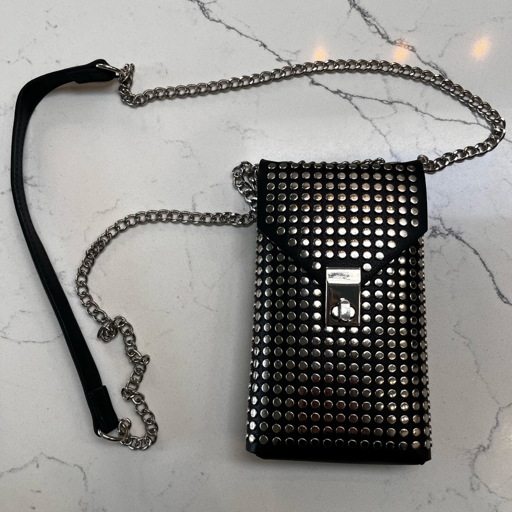 Studded Black and Silver Crossbody Bag
